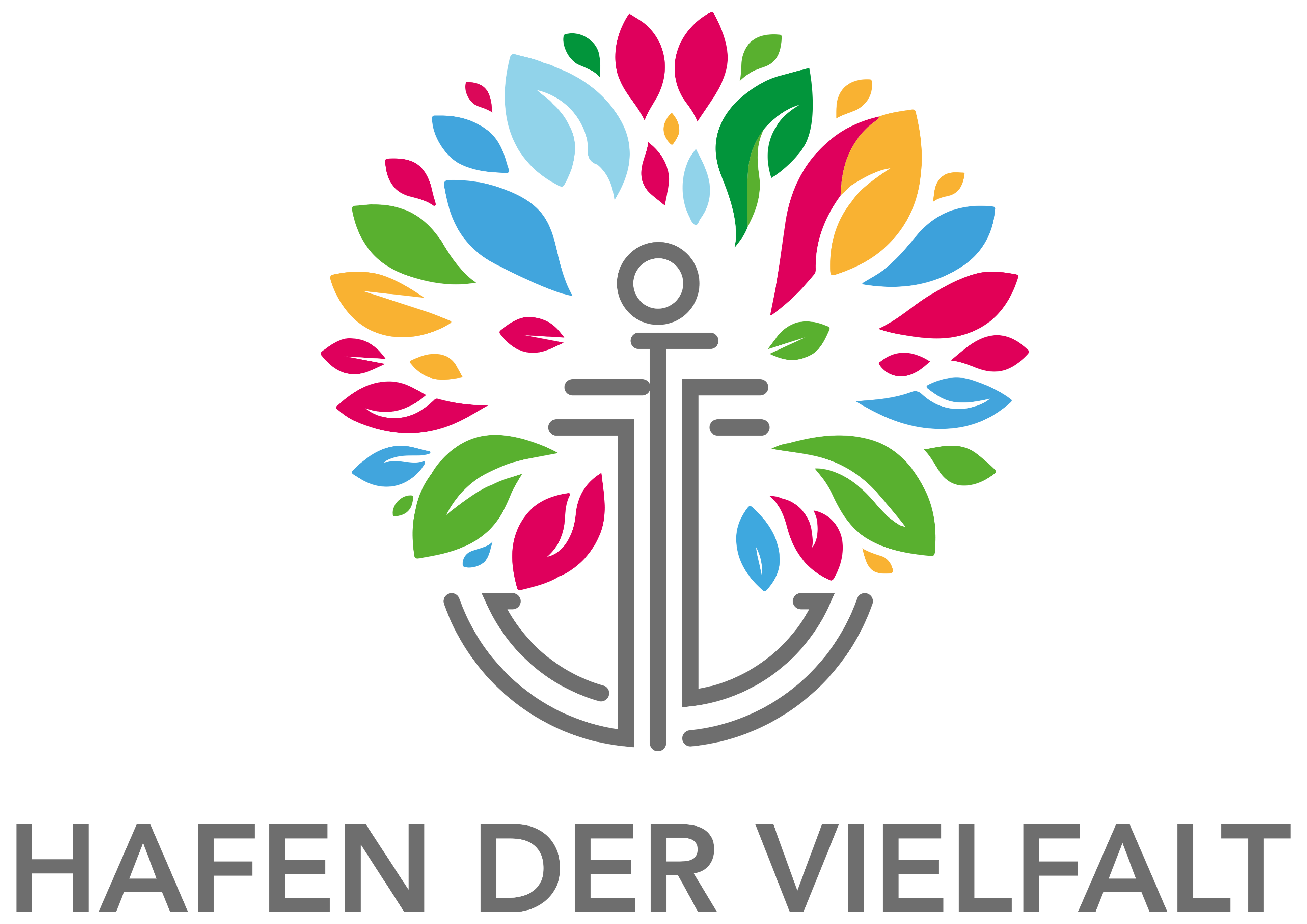 Logo von Hafen der Vielfalt: farbenfrohes Anker-Symbol mit bunten Blättern